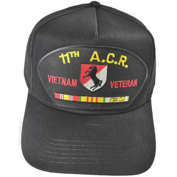 ARMY 11TH ACR ARMORED CAVALRY REGIMENT BLACKHORSE VIETNAM VETERAN HAT W/ RIBBONS