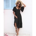 thumbnail image 4 of Vestido de verano AUSELILY para mujer, cuello en V, manga corta, negro, 4 of 6