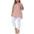 thumbnail image 2 of Agnes Orinda Women's Plus Size Blouses Casual Chiffon Pleated V Neck Work Shirts Tunic Tops 1X Pink, 2 of 6