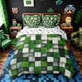thumbnail image 3 of Meiyoeat 3D Textured Green Block Pattern Queen Bedding 7pcs, Modern Moss Cube Print Bedding Comforter Set Queen, 3 of 6