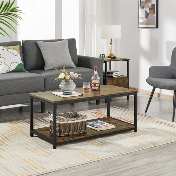 Alden Design Industrial Coffee Table with Storage Shelf, Multiple Colors