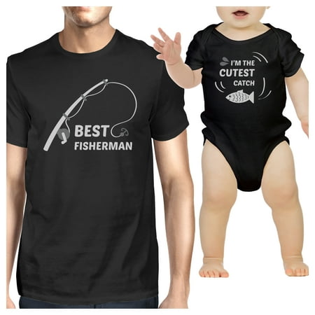 Best Fisherman Cutest Catch Dad and Baby Funny Matching Tee
