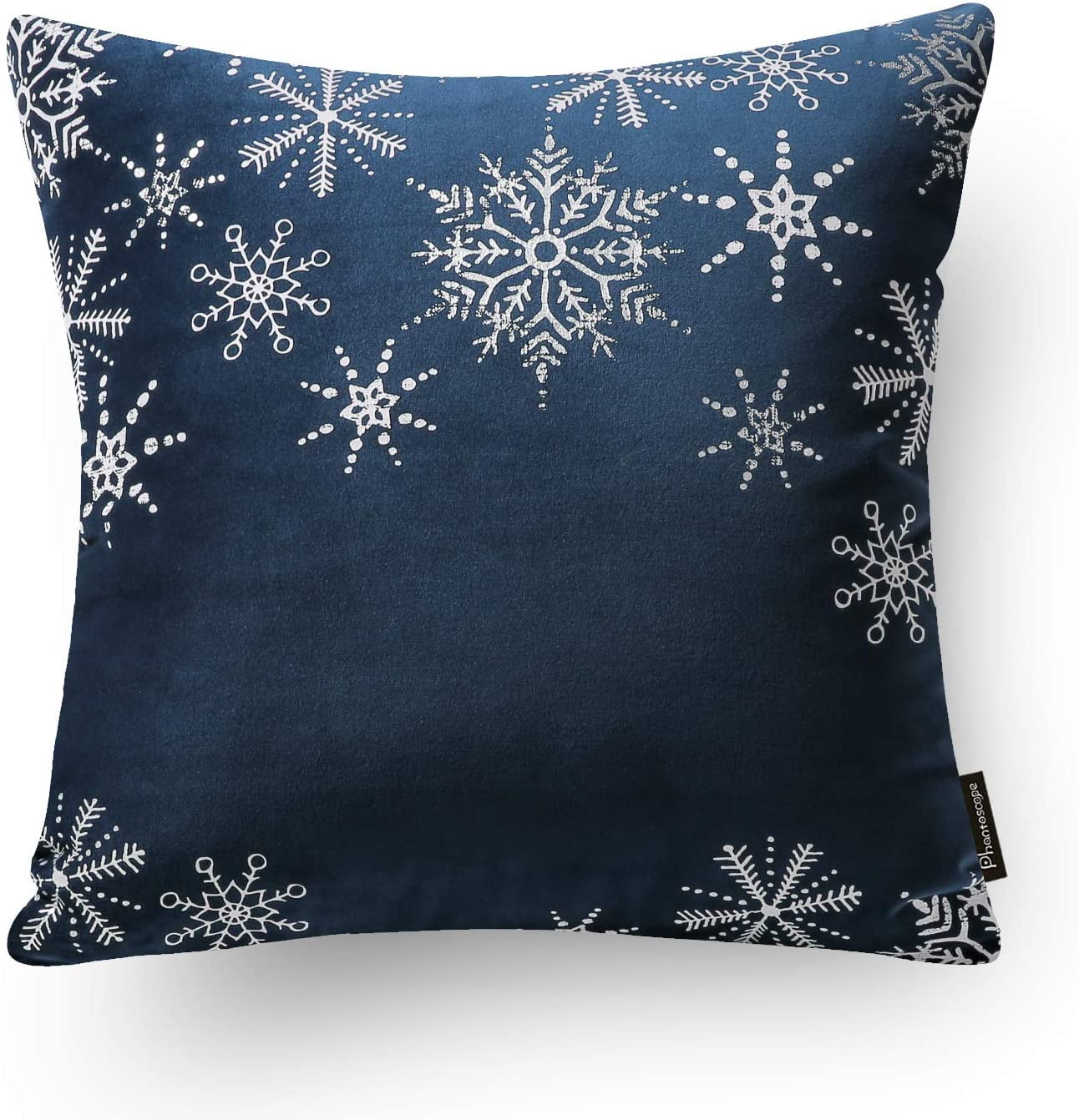 Phantoscope Merry Christmas Velvet Embroidered Decorative Throw Pillow, Blue and Gray, 18" x 18",Set of 4