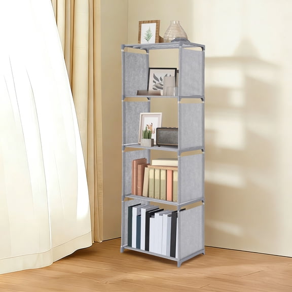 4-Tier Small Narrow Bookcase, Stable Bookshelf Narrow Book Shelves Storage Organizer, Farmhouse Slim Shelf with Storage