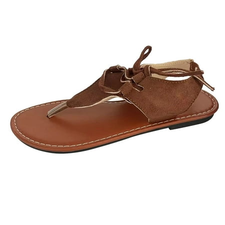 

Quealent Adult Women Sandal Sandals for Women Lace Up Pintoed Women s Casual Sandals Roman Style Flat Bottomed Casual Tan Sandals for Women Flat Coffee 7.5