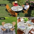 thumbnail image 4 of Spring Gnomes Round Tablecloth for 45-54 Inch Tables,Fitted Table Cover with Elastic Edge,Rustic Botanical Flowers Beige Wooden Waterproof Outdoor Table Cloth Protector for Patio Garden Dinner Picnic, 4 of 9
