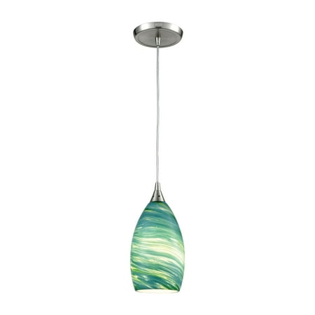 

Elk Home Collanino 5 Wide 1-Light Pendant - Satin Nickel with Aqua Swirl Glass