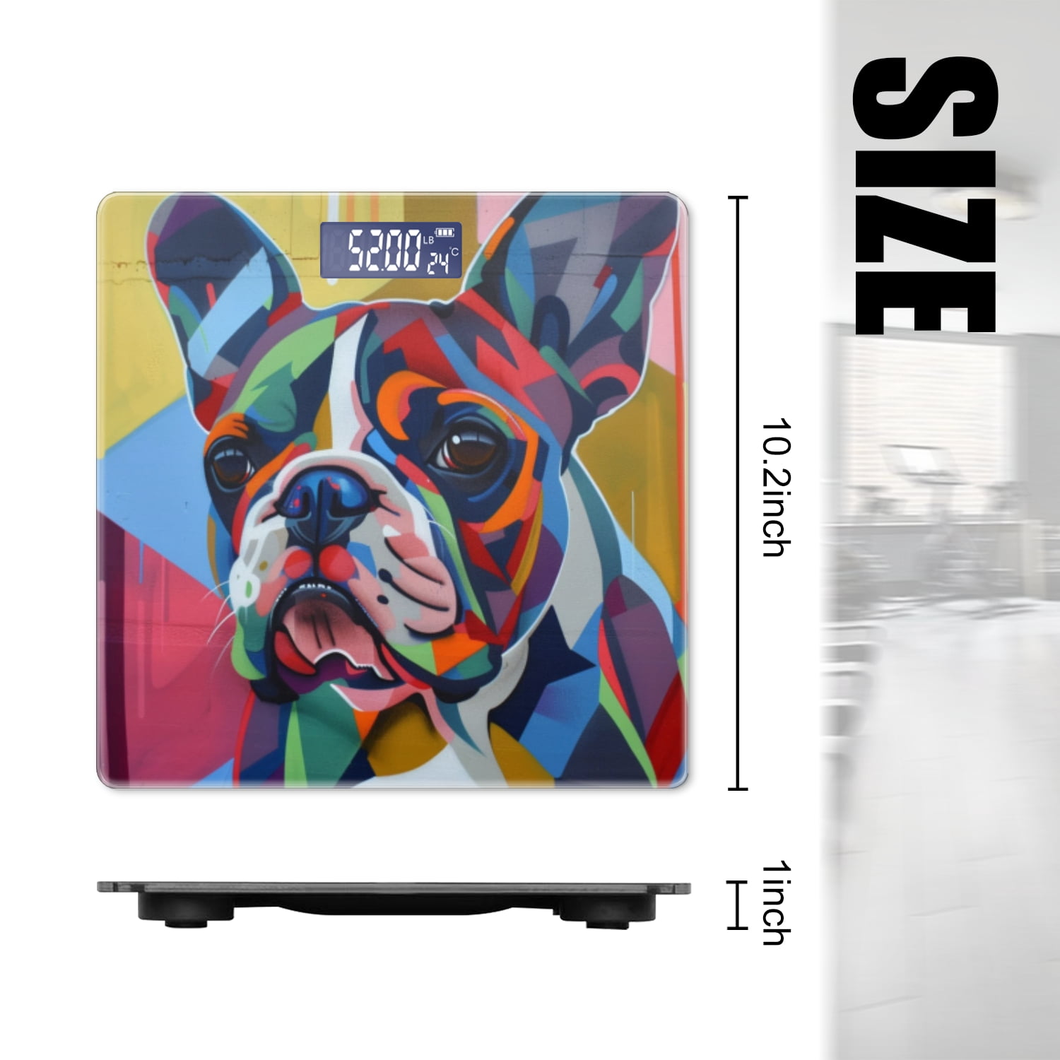 High Precision Body Weight Scale Smart Bathroom Scales with Large LCD Display(400lbs),Decorative for Bedroom-Colorful Street Art Mural Of Adorable Bulldog