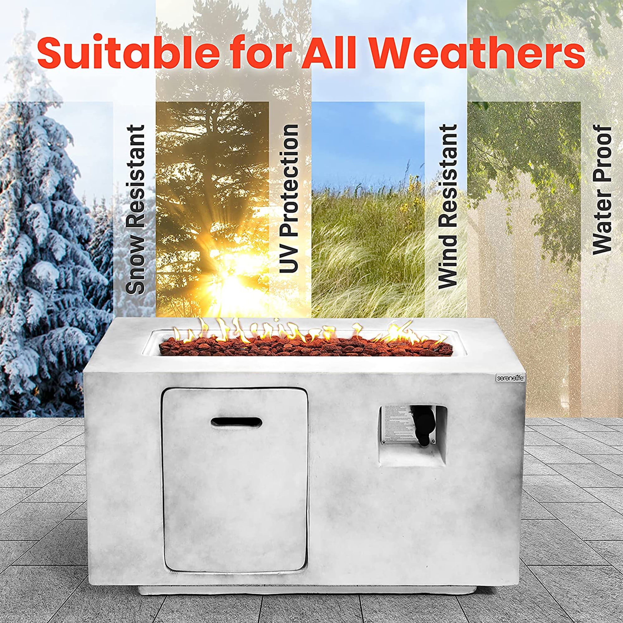 SereneLife Concrete Outdoor 50,000 BTU Propane Gas Patio Fire Pit Table