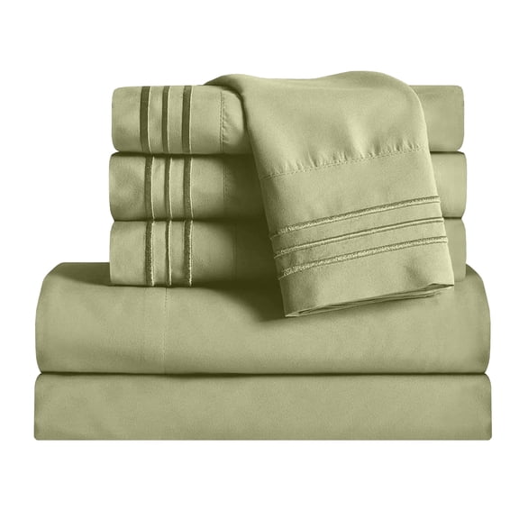 Elegant Comfort 1800 Series Deep Pocket 6pc Bed Sheet Set, King Sage/Green