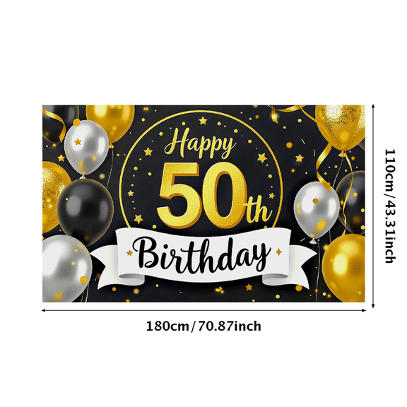 Glamorous Golden and Silver Themed 50th Birthday Banner Party Decoration Backdrop Photography Props for Birthday Party Celebrations Anniversary Events Photo Booths