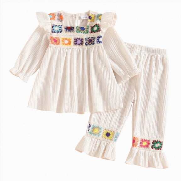 yboeqw Toddler Girl Clothes Ruffle Long Sleeve Cute Print Tops and Pants 2PCS Little Girl Winter Outfit Set,Size 12-18 Months