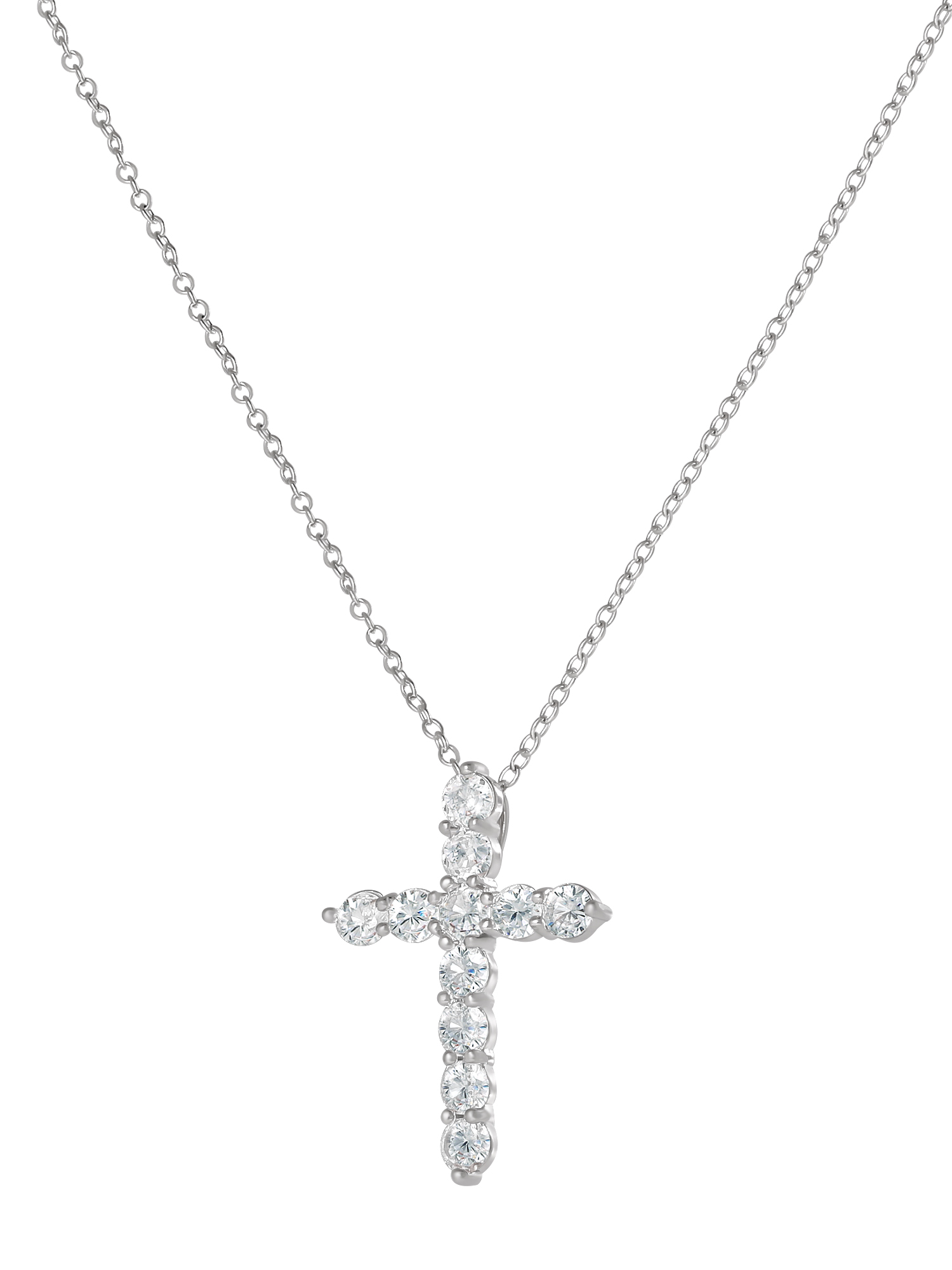 Believe by Brilliance Women's Silver Cross Cubic Zirconia Pendant Necklace photo 5