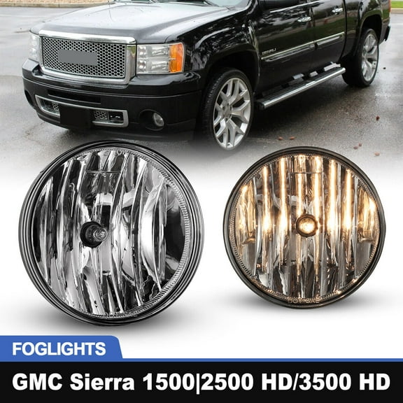 For 2007-2013 GMC Sierra 1500 2500 HD/3500 HD Fog Lights Front Bumper Lamps Pair-Clear Lens