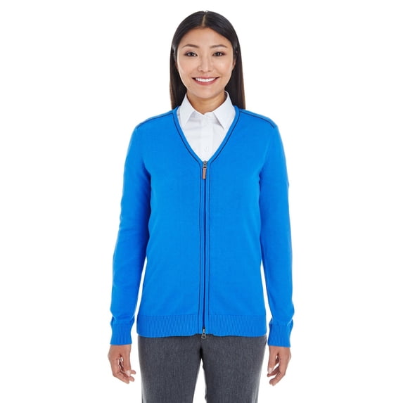Devon & Jones DG478W Ladies Fully-Fashioned Full-zip Sweater - French Blue/ Nvy - X-Small