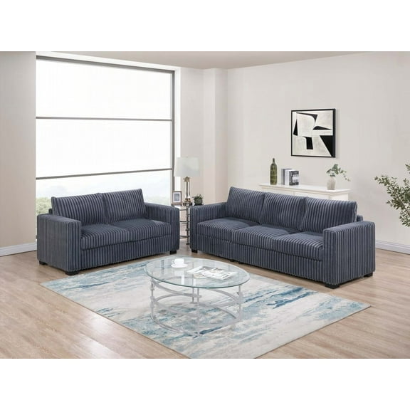 Dark Gray 2pcs Sofa and Loveseat Set with Wide-Welt Corduroy Living Room Couch