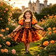 thumbnail image 2 of Weebloom Halloween Toddler Girls Dress Tutu Pumpkin Dress Up Stage Performance Short Sleeve Role Play Party Outfit Clothes Dresses For Girls Orange 4 Years, 2 of 3