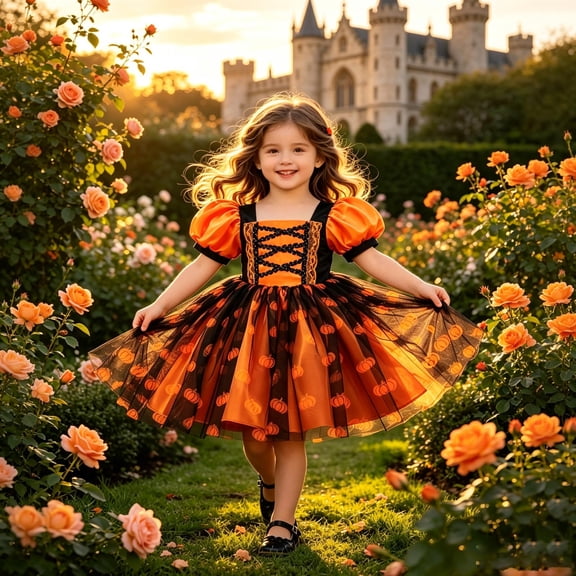 Angala Performance Dress For Girls Puff Sleeve Square Collar Colorblock Girls Halloween Dresses