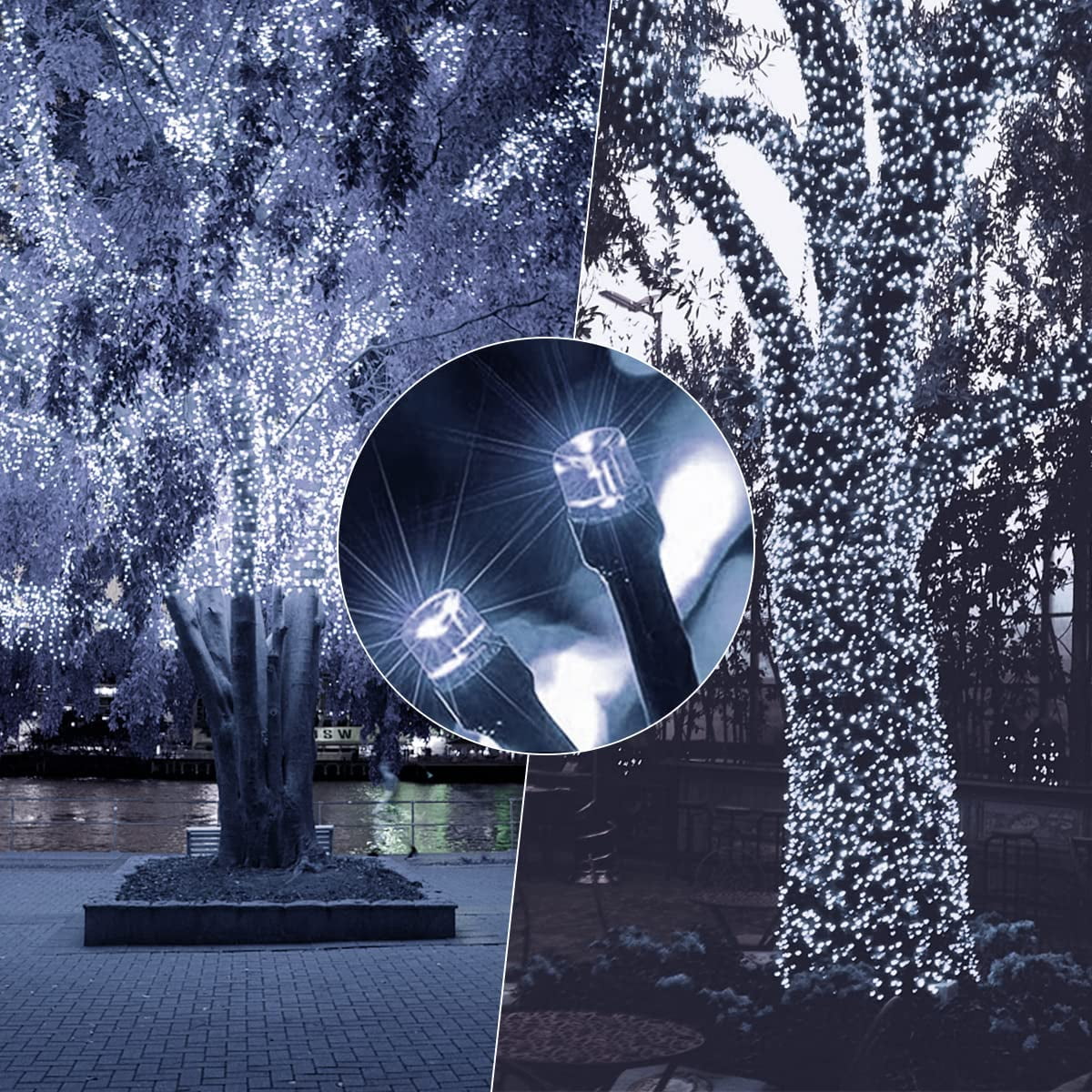 GooingTop 2 Pack Solar Outdoor String Lights,Total 104.6FT 320LED Solar String Lights Outdoor Waterproof,8 Modes Solar Tree String Lights for Outside Xmas Patio Backyard (Cool White)