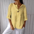 thumbnail image 5 of Craaazy Women Plus Size Tops Loose Fit Plaid V Neck Single Button 3/4 Sleeve Casual Shirts for Daily Wear Gift, 5 of 5