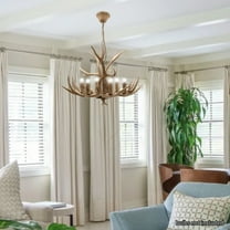 6-Head Antler Chandelier Light Deer Horn Dining Restaurant Pendant Lamp Resin