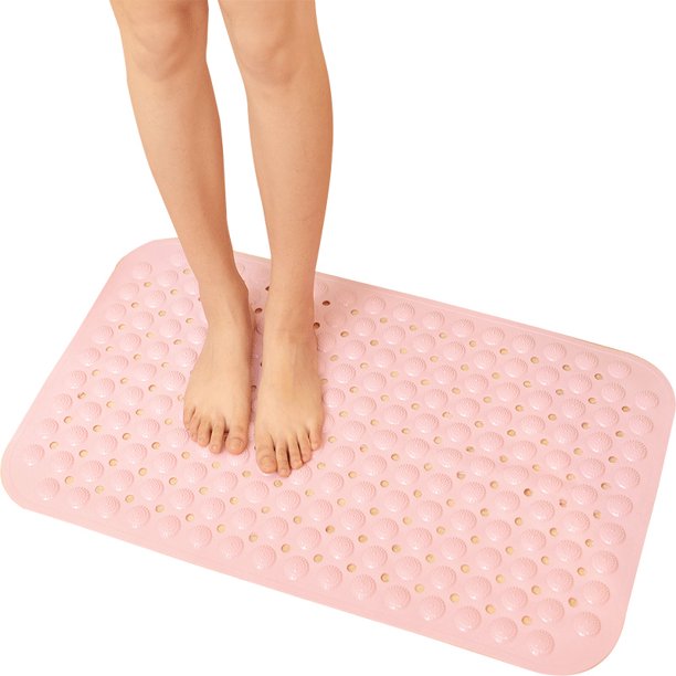 Alfombrilla antideslizante para bañera, alfombrilla rectangular extralarga para ducha de baño, ventosas fuertes, orificios de drenaje, lavable a máquina, sin ftalatos, 34,6 x 22 pulgadas, ro