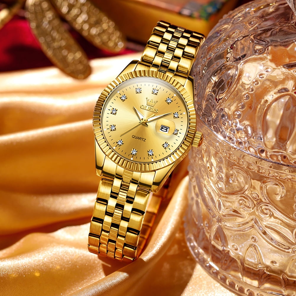OLEVS Watches for Women Diamond with Date Luxury Female Waterproof Women Wrist Watch Analog Dress Quartz Stainless Steel Ladies Watch Luminous Calendar Women Watch Reloj para Mujer