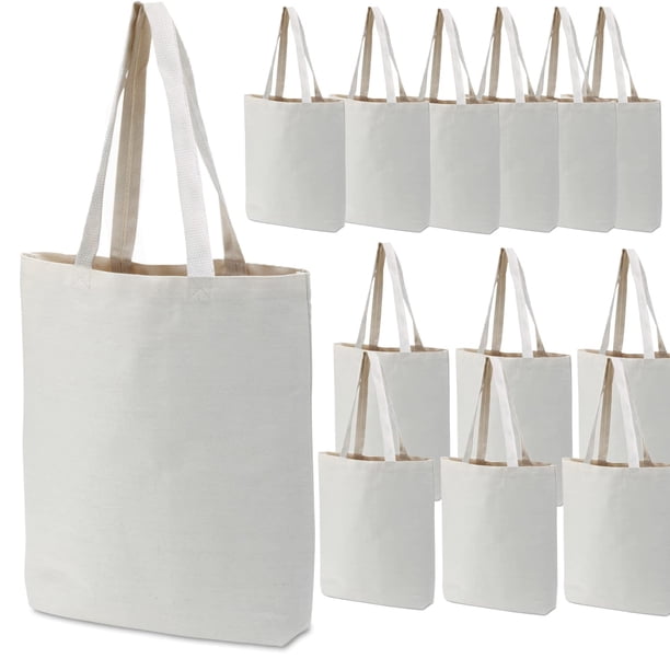 GiftExpress Paquete de 26 bolsas de lona a granel, bolsas de algodón para bordado, manualidades, proyectos de bricolaje, bolsas de damas de honor, bolsas de compras reutilizables, 13 x 11 pulgadas (pa