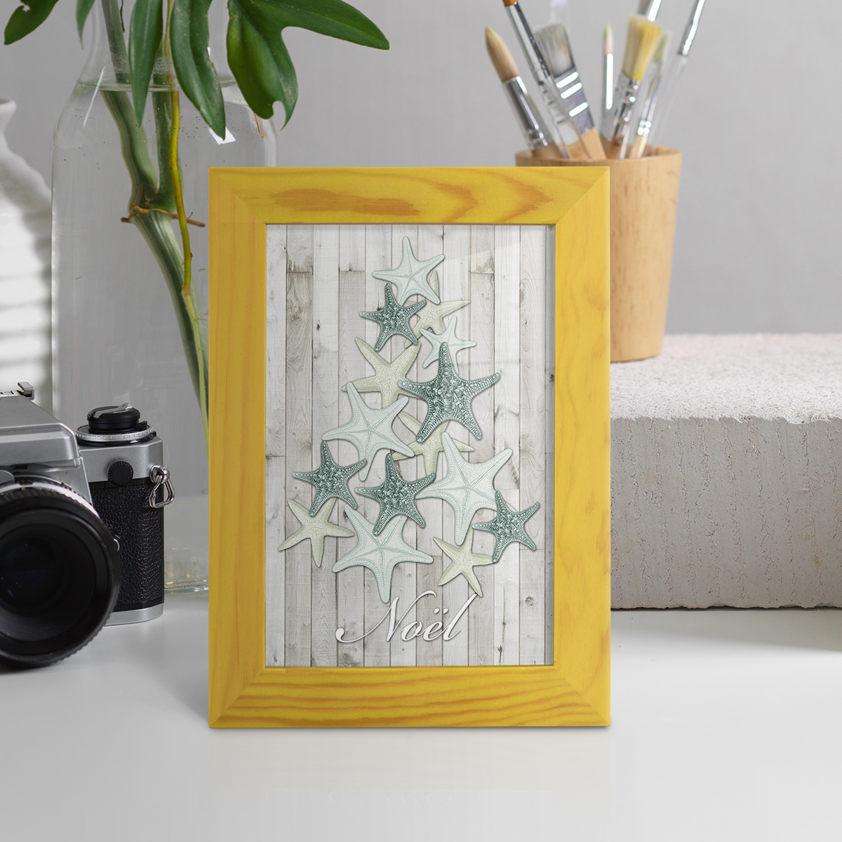 Coastal Christmas IV -Framed Print w/glass-Sunflower Yellow