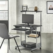 Mobile Computer Tower with Multiple Shelves and Pull-Out Keyboard Tray