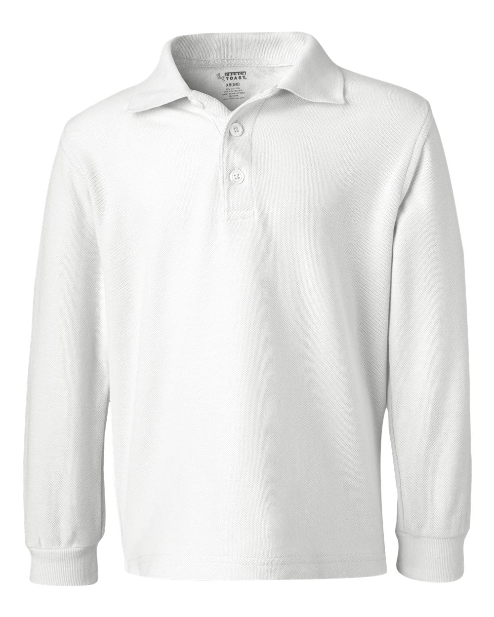 French Toast Unisex Long Sleeve Pique Knit Shirt By Size 16, White 