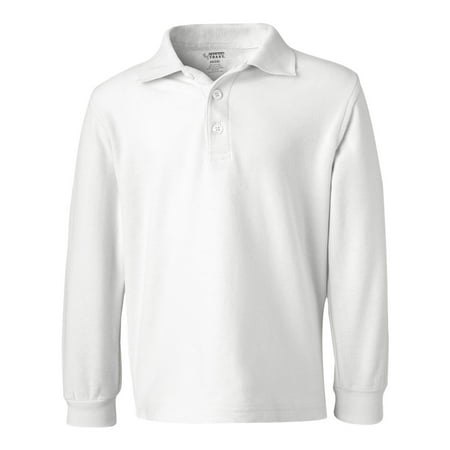 French Toast A9085 Boy's Long Sleeve Pique Polo - White - 7 - Small