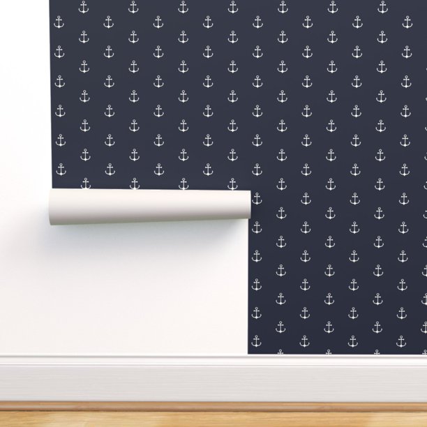 Peel-and-Stick Removable Wallpaper Anchors Nautical Anchor Navy Blue