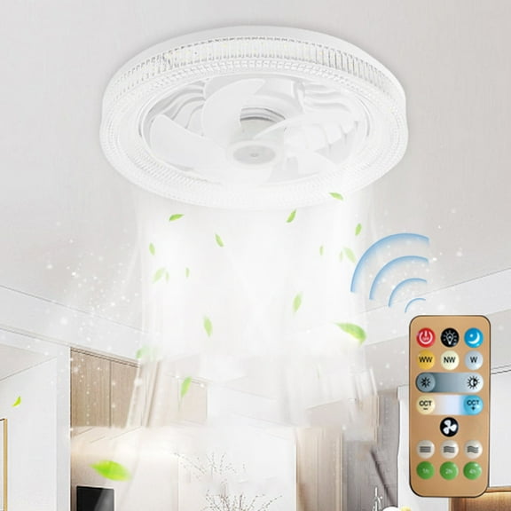 Iuhan Ceiling Fans With Lights, Modern Low Profile Dimmable Remote Control Fan Light, Color Temperature Change Ceiling Fan for Bedroom Hallway Living Room