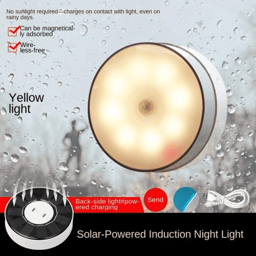 AIOMUO Solar PIR Motion Sensor Night Light - Magnetic Wireless LED Wall Light, Indoor Rechargeable Human Body Sensing Lamp for Bedroom, Bedside, Stairs, Hallway, Office