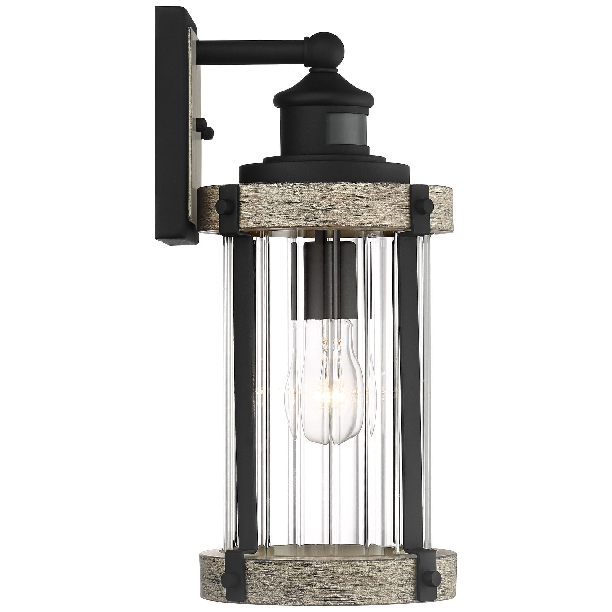 John Timberland Stan Industrial Outdoor Wall Light Fixtures Set of 2 Gray Black Motion Sensor Dusk to Dawn 15 1/2" Clear Glass for Post