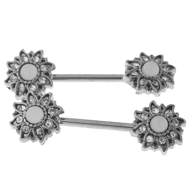 1 par de barras de acero inoxidable de cristal para mujer, barra protectora para pezones, Piercing para el cuerpo, joyería, regalos Blanco Zulema Anillo del pezón