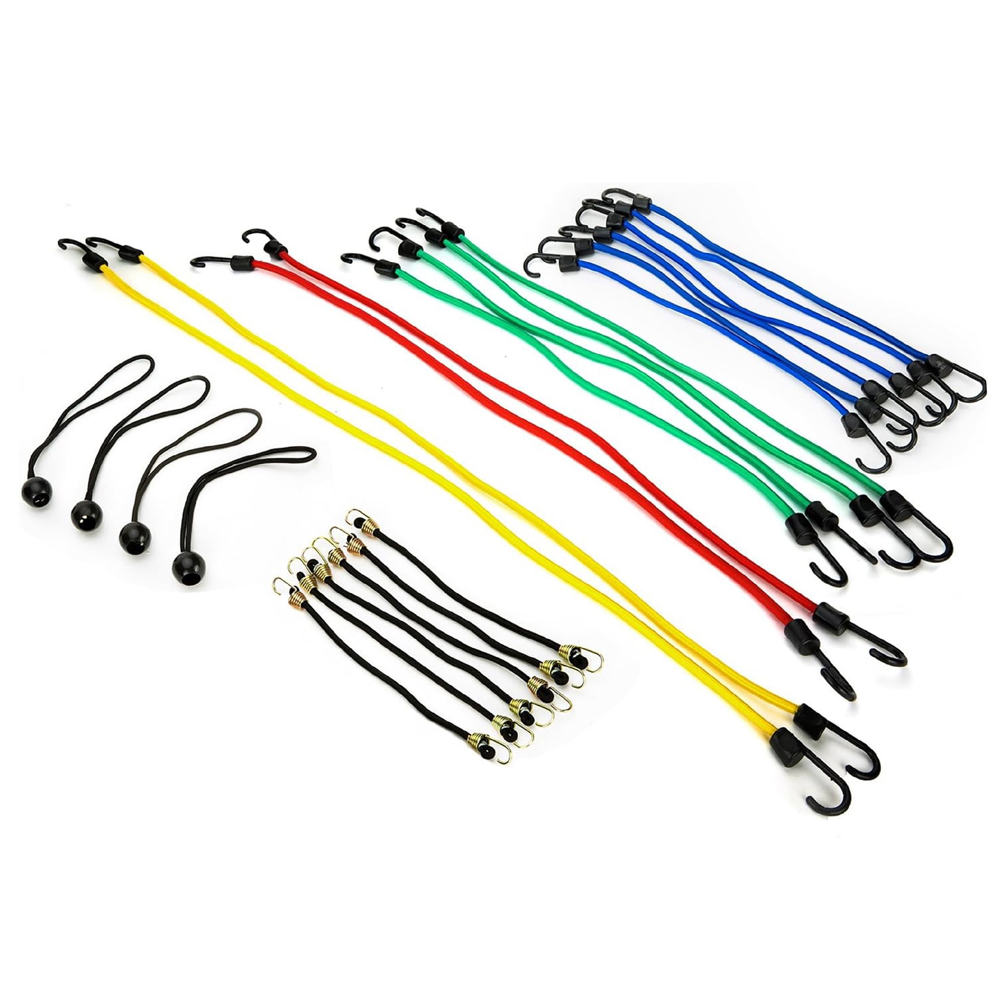 STP 24-Piece Heavy-Duty Bungee Cord Assortment with Durable Hooks, UV-Resistant Tie-Down Straps for Cargo, Canopy, Garage, and Outdoor Use