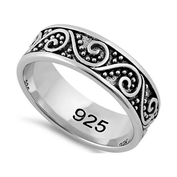 925 Sterling Silver Oxidized Platinum Plated Bali Swirl Band Women Valentines Day Gifts Ring