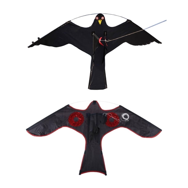 2 espantapájaros voladores para aves, cometas para halcones, espantapájaros para jardín y granja, protección de cultivos. negro rojo