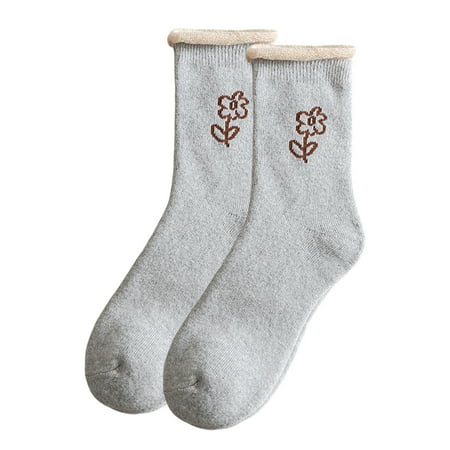 

DoubleYi Winter Socks 1 Pair Cold Resistant Stretchy Simple Women Casual Floral Print Thickened Socks