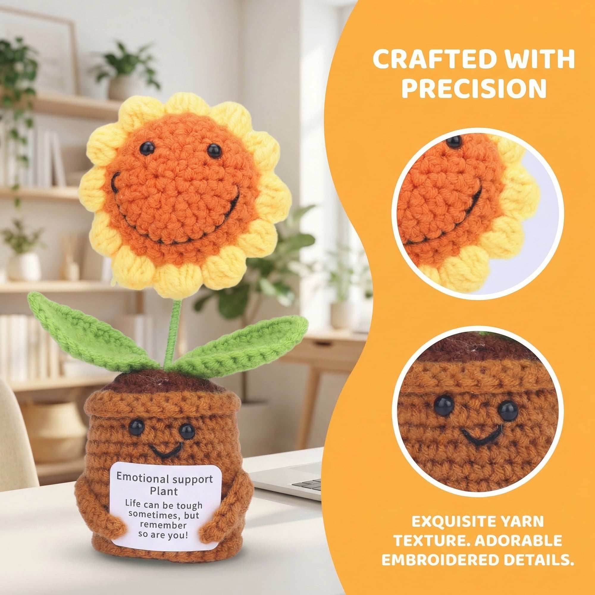 Unique Bargains 2Pcs Handmade Crochet Potted Plant Smiling Face Rainbow Sunflower 4.3 in