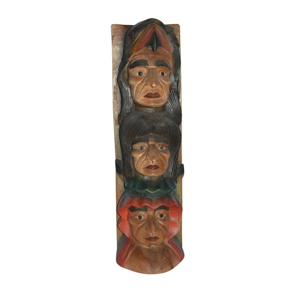 Indian Totem Made of Wood Statue - Size: 8"L x 10"W x 30"H.