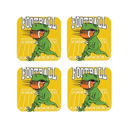 

Vsdgher T-Rex Playing Football Leather Coasters for Drinks Durable Drink Coasters 4 Set for Tabletop Protection Luxurious Home Décor and Housewarming Gift-Square
