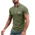 thumbnail image 5 of Blusa y camisa de manga corta con cuello alto para hombre, de verano, de color liso, ajustada, deportiva, con cremallera, de manga corta, con cuello alto., 5 of 5