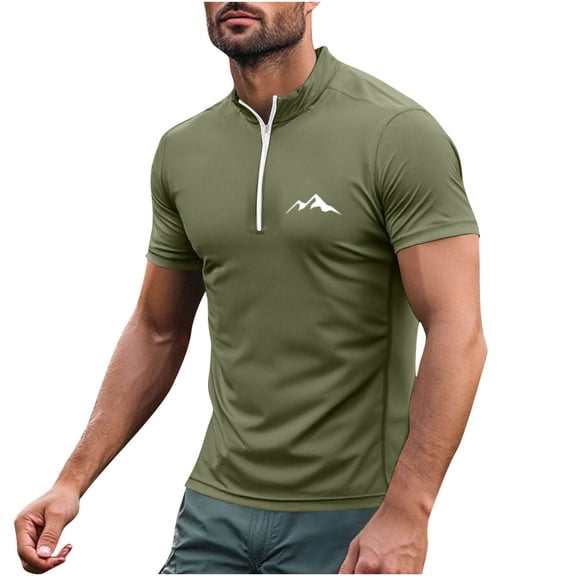 Quarter Zip Shirts Men Short Sleeve Moisture Wicking UPF 50 Sun Protection Casual Athletic Tops Workout Tees (XL, Green #A)