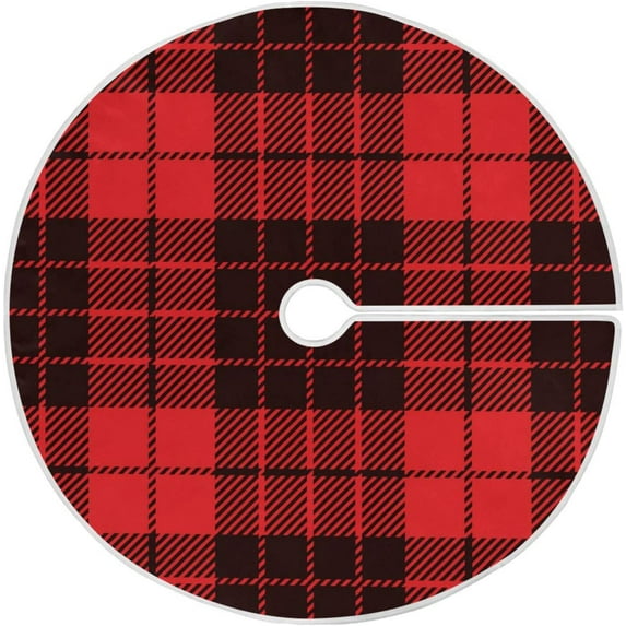 FMSHPON Red Black Buffalo Plaid Xmas Christmas Tree Skirt Stand Mat for Holiday Party Decoration Indoor Outdoor 36 inches