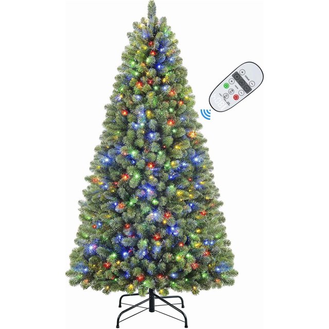 SHareconn 8ft Prelit Premium Artificial Classic Spruce Christmas Tree with Remote Control,Timer, and 510 Warm White & Color LED Changing Lights, 1642 Branch Tips, Xmas Decoration, 8FT