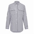 thumbnail image 2 of Women'S Striped Button Down Shirts Casual Long Sleeve Stylish V Neck Blouses Tops with Pockets Black L, 2 of 5