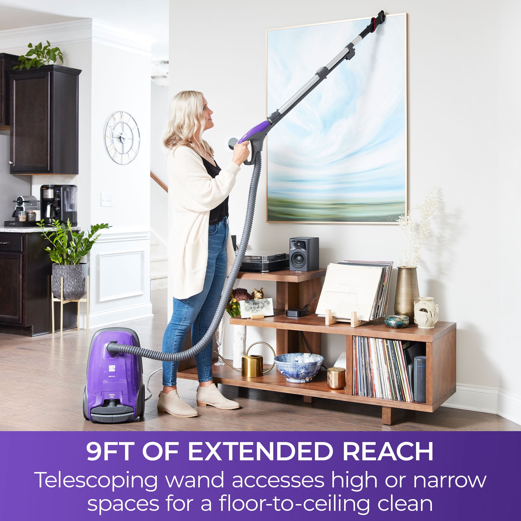 Kenmore 200 Series Canister Vacuum, Bagged, Corded, 25ft Cord, 2 Motor Deep Clean System, AllergenSeal HEPA Filter, Auto Cord Rewind, Carpet and Hard Floors, BC3002